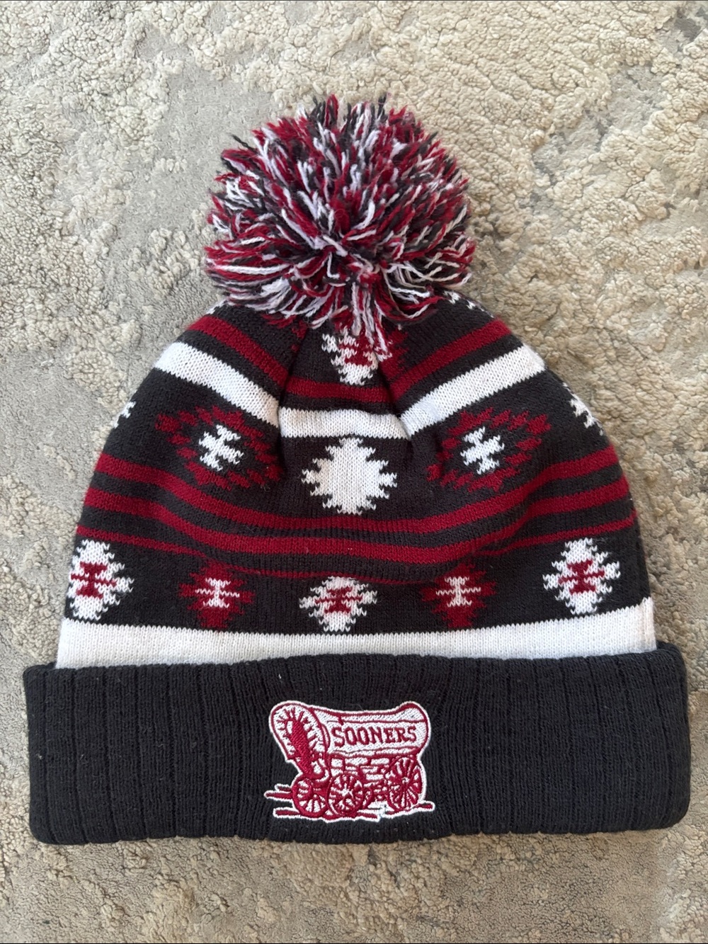 Top of the World Oklahoma Beanie Hat - Crimson, Black & White